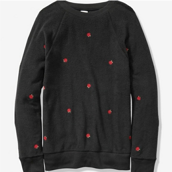 Victoria's Secret PINK Crew EmbroideredRoses dark grey Fleece Sweatshirt XS - Picture 1 of 8